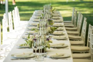 Luxury wedding lunch table setting outdoors
